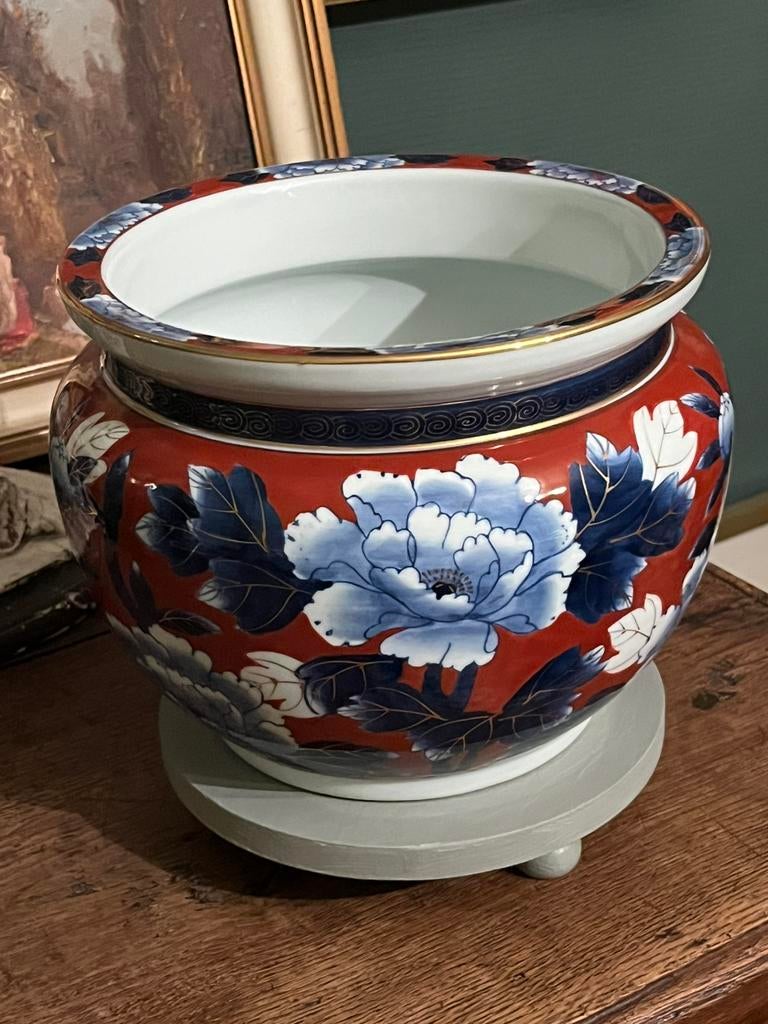 Vintage Gold Imari Blue Floral Vase, Antiek en Kunst, Ophalen of Verzenden