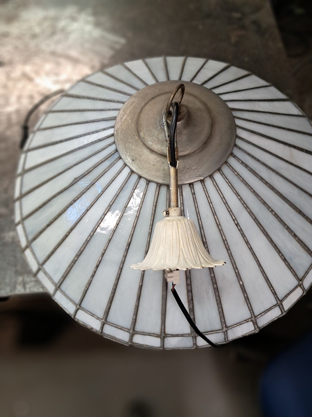 Glas in lood hanglamp vintage., Ophalen, Blauw, Hanglamp, Glas