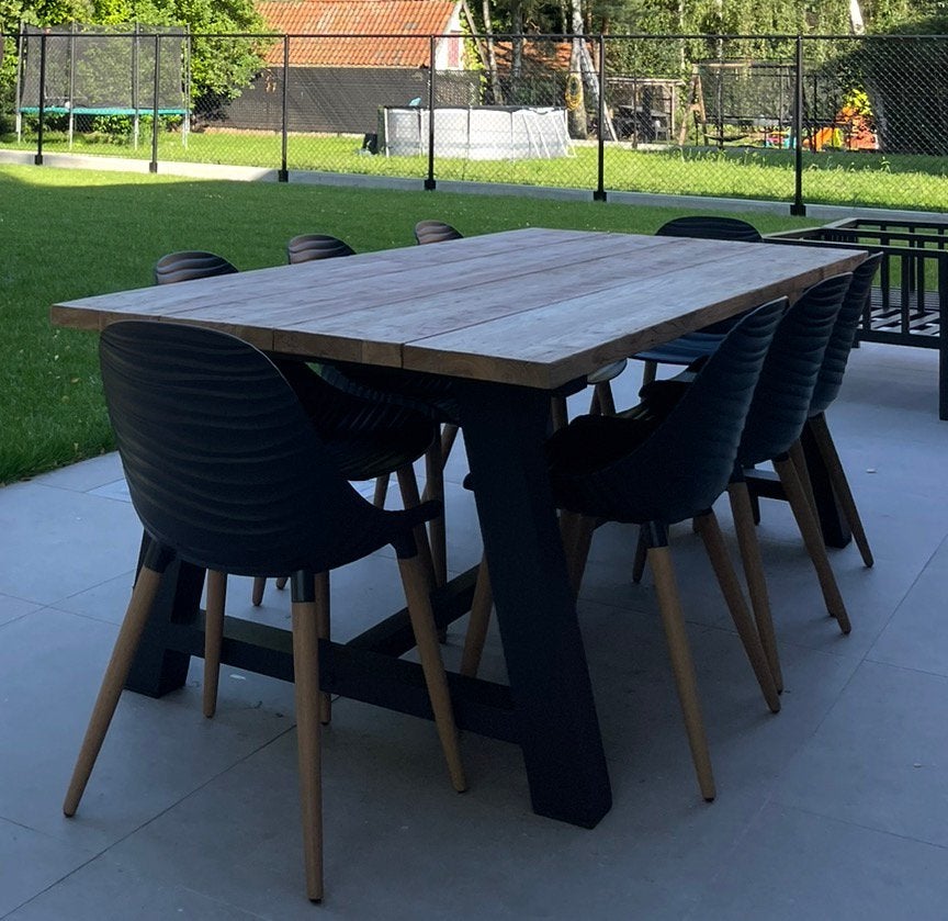 Houten tuintafel(240x102 cm) inclusief 8 moderne tuinstoelen, Enlèvement, Comme neuf, Bois