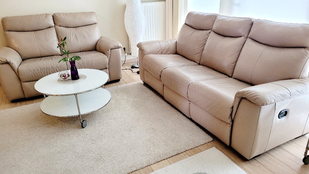 Lederen salon 3zit en 2 zit met elektr.relaxen, Huis en Inrichting, Ophalen, Gebruikt, Leer