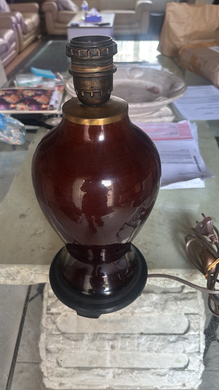 Lampe avec abajour, Lampe de table, Enlèvement ou Envoi, Rond, Brun