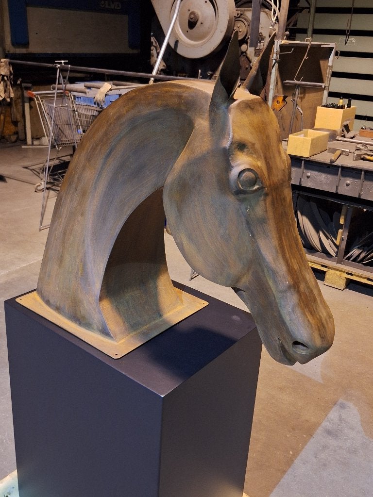 Paard, paardenhoofd, sculptuur, beeld, Antiek en Kunst, Ophalen, Overige onderwerpen, Gepatineerd, 50 - 100 cm