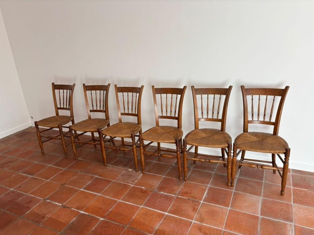 6 chaises en bois et paille tressée, Maison & Meubles, Enlèvement, Bois, Cinq, Six Chaises ou plus