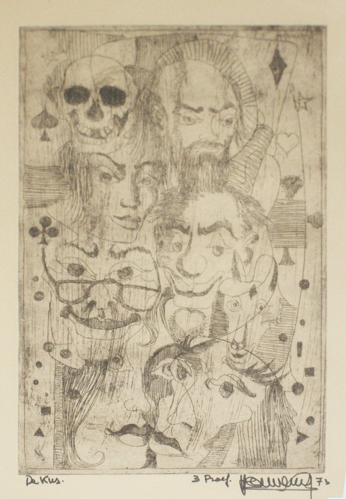 Joris Houwen (1925-1998): De Kus 1973 (45 x 65 cm), Enlèvement ou Envoi, Eau-forte, Signé