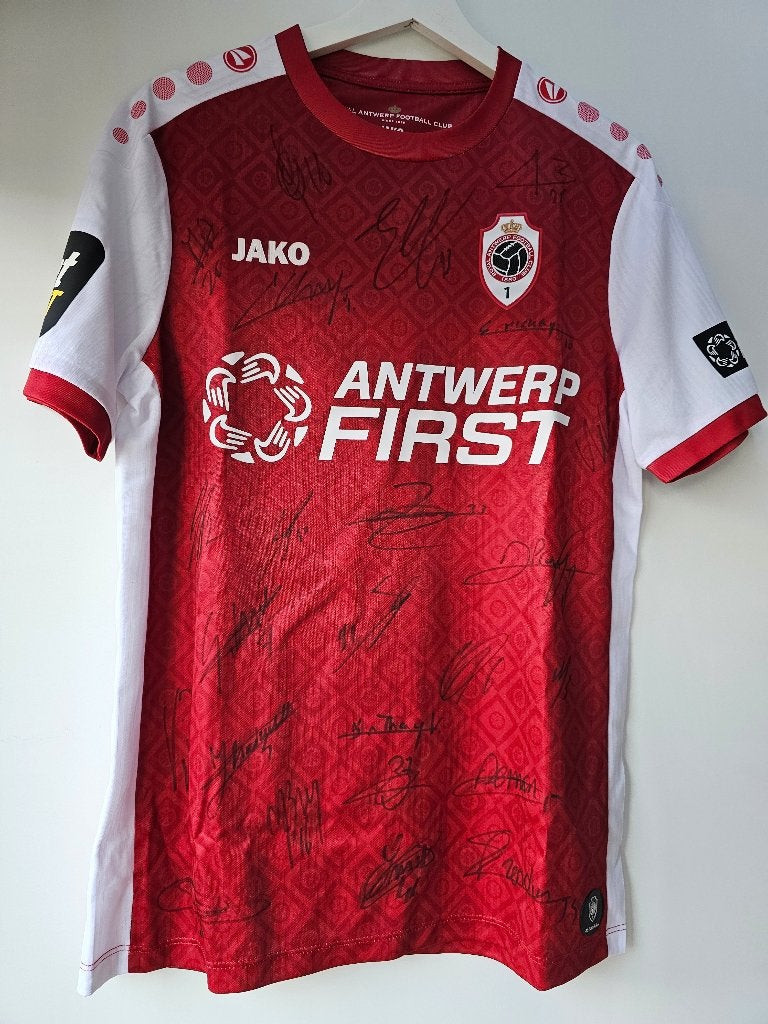 Gesigneerd Shirt Antwerp (Alderweireld, Lammens, Chery,...), Verzamelen, Sportartikelen en Voetbal, Verzenden, Zo goed als nieuw