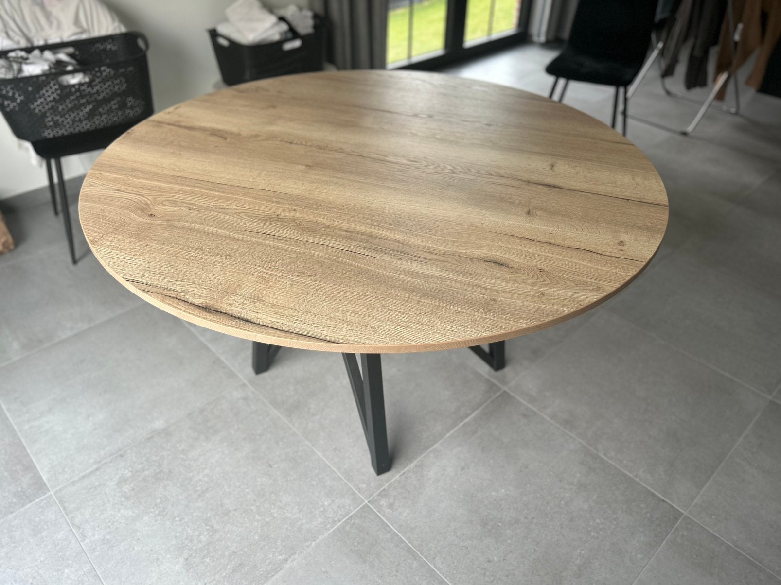 Eettafel 160cm, Ophalen, 150 tot 200 cm, Rond, Zo goed als nieuw