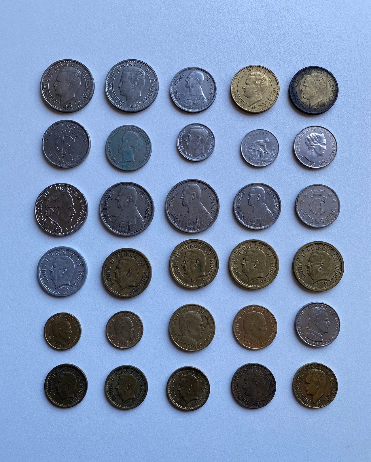 Lot pièces - Monaco (Louis II / Rainier III) & Luxembourg, Enlèvement ou Envoi, Monaco