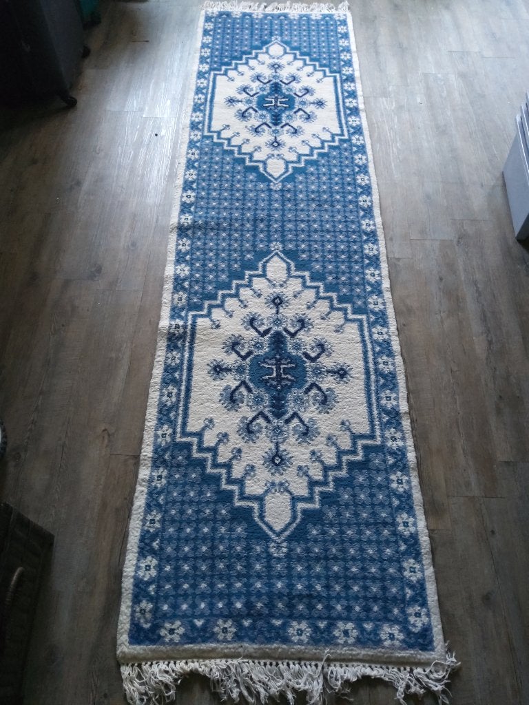 Blauw-wit Turks tapijt, Antiquités & Art, Tapis & Textile, Enlèvement