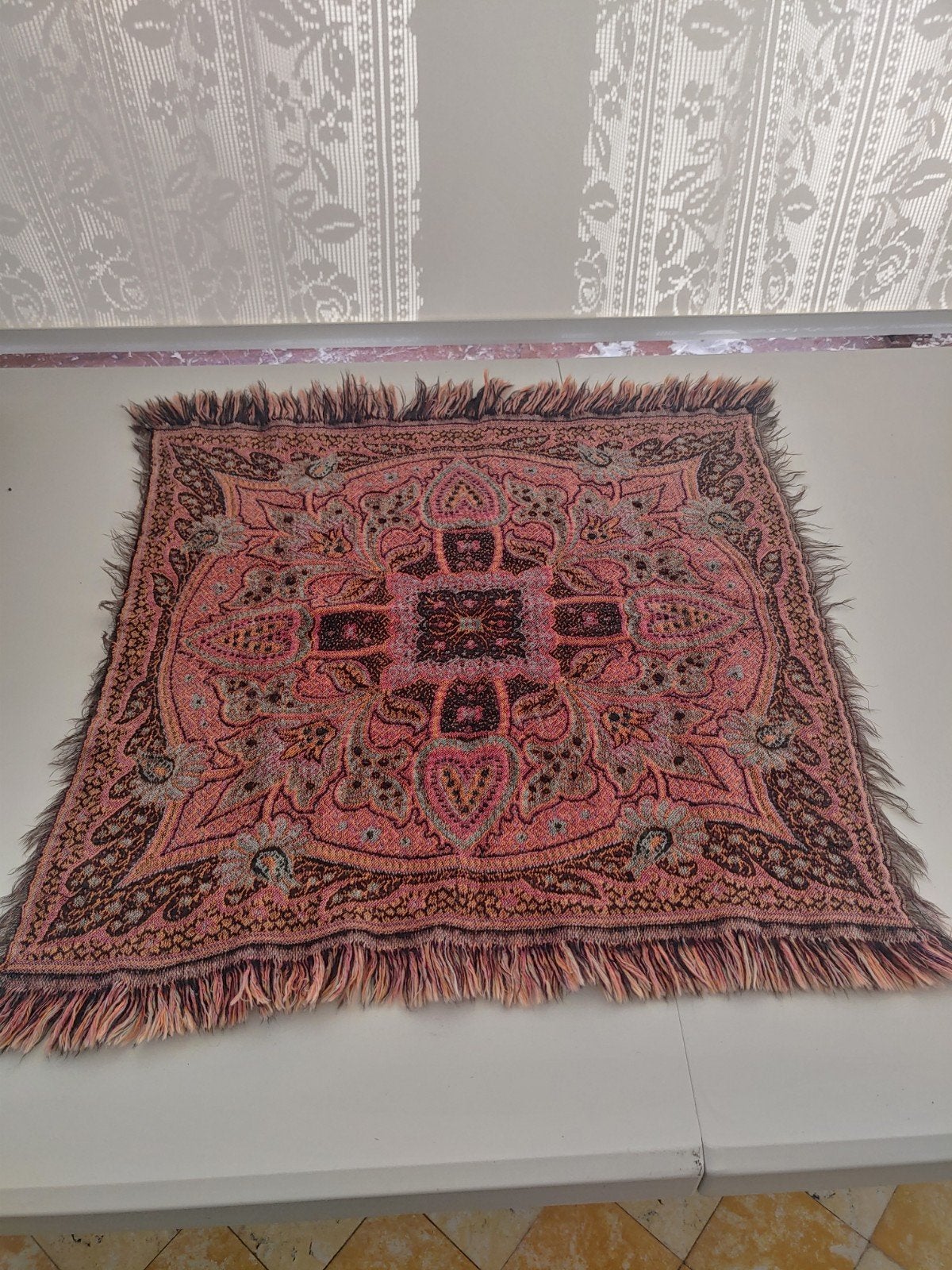 Napperon ancien XIXe Worteldoek en laine 56cm/54 cm, Enlèvement ou Envoi