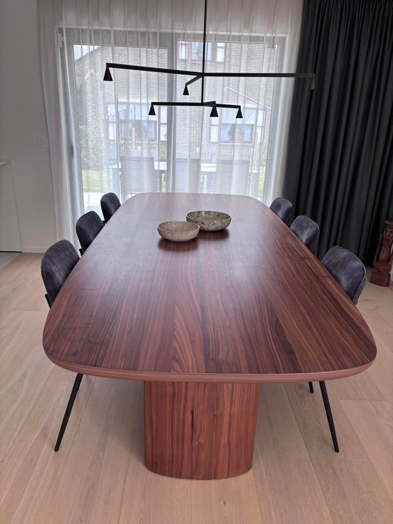 Eettafel bootvorm in walnoot, Ophalen, 100 tot 150 cm, 200 cm of meer, Zo goed als nieuw