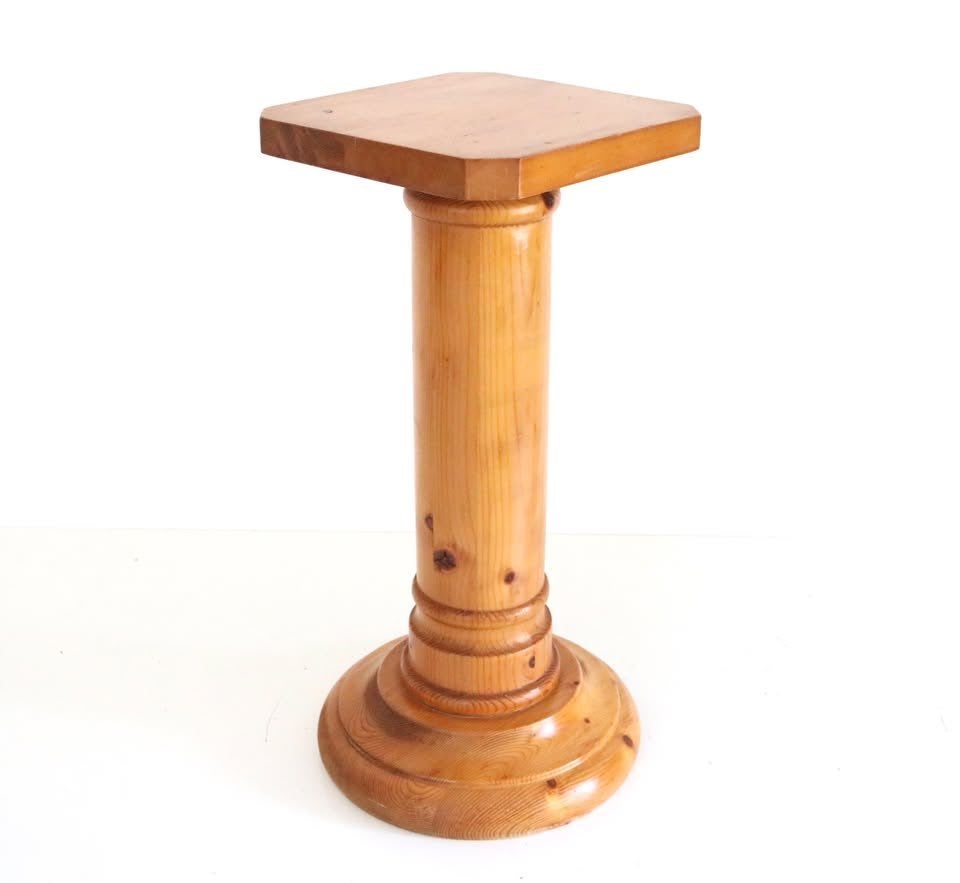 Vintage pine plantenstaander - Seventies pedestal, Ophalen of Verzenden, Zo goed als nieuw