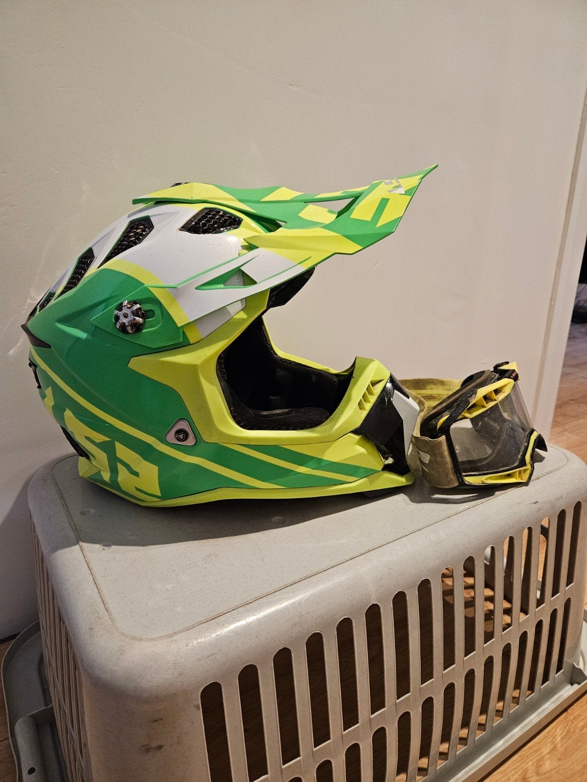 crossmoto helm LS2 + bril, Motoren, Ophalen