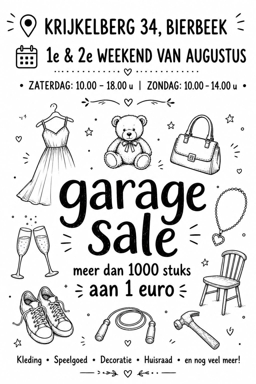 garageverkoop zaterdag en zondag, Enlèvement, Utilisé