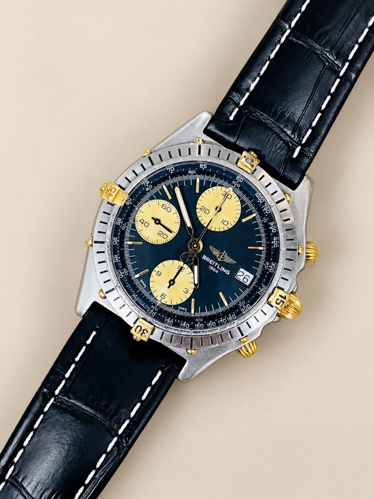 Vintage Breitling Chronomat horloge - panda dial, Montre-bracelet, Enlèvement ou Envoi, Breitling, Cuir