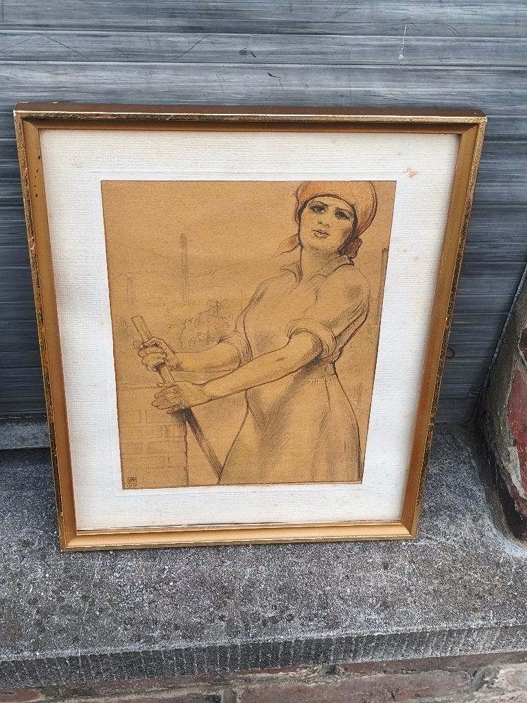 Lithographie hiercheuse monograme Armand rassenfosse, Enlèvement ou Envoi