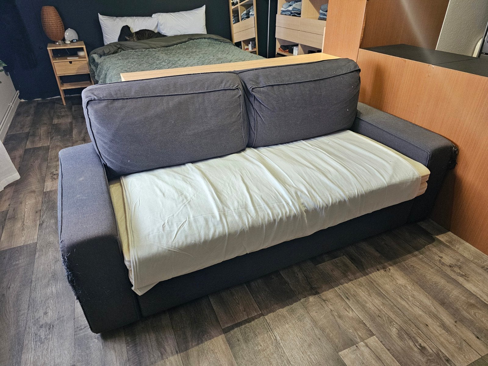 Canapé Convertible 3 places, Maison & Meubles, Autres dimensions, Gris, Queen size, Enlèvement