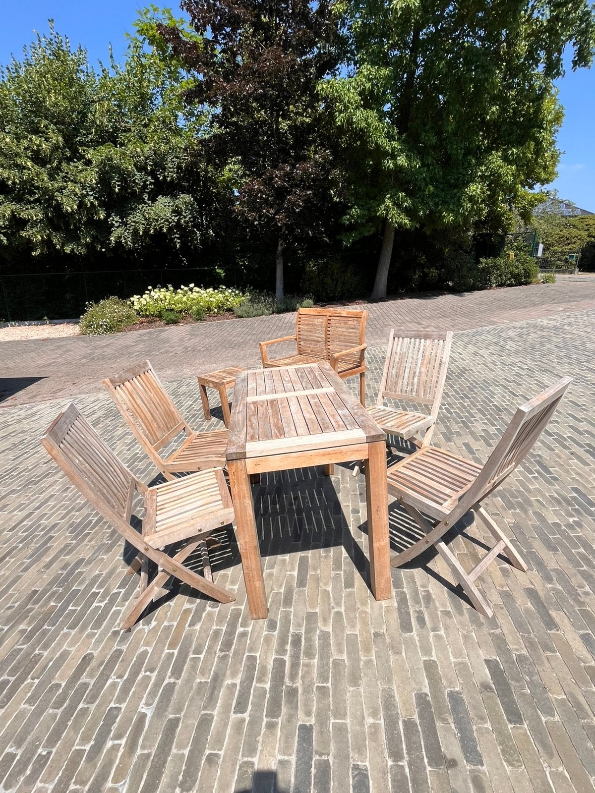 Tuintafel en stoelen, Ophalen, 4 zitplaatsen, Gebruikt, Teakhout