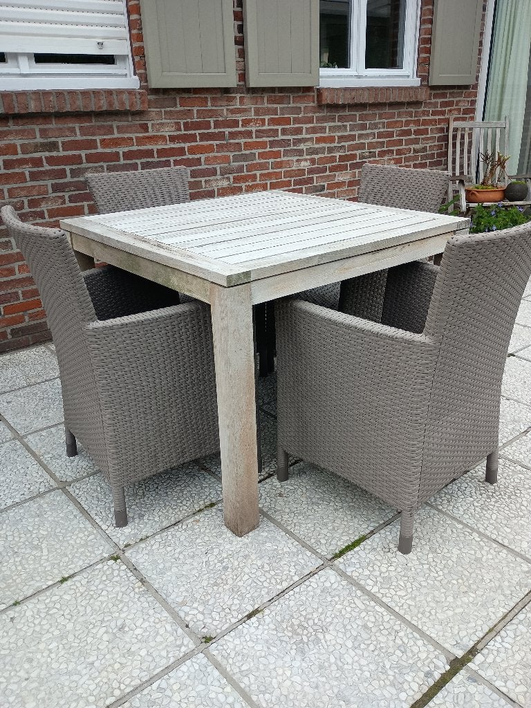 Houten tuintafel met 4 stoelen, Tuin en Terras, Tuintafels, Ophalen, Gebruikt, Vierkant, Teakhout