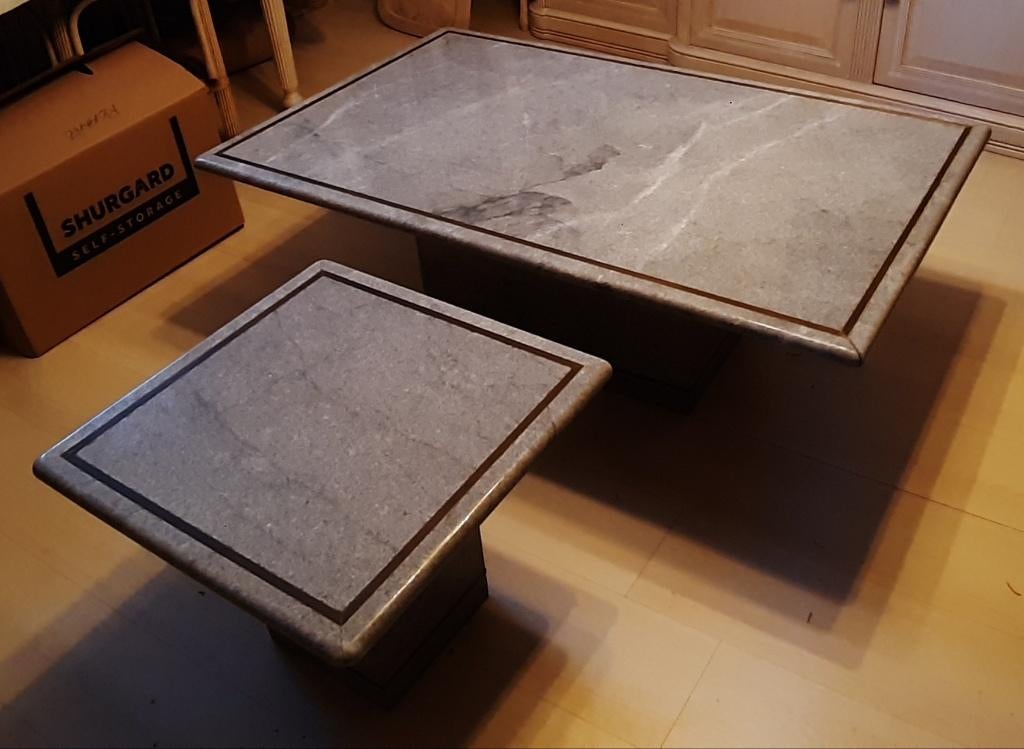 Table de salon + table d'appoint en granit fini en laiton., Enlèvement