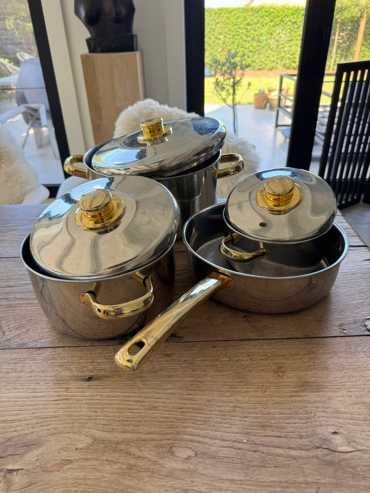 AMC pottenset inclusief deksels 4 delig KOOPJE, Maison & Meubles, Cuisine | Casseroles & Poêles, Inox, Enlèvement ou Envoi, Plaque céramique