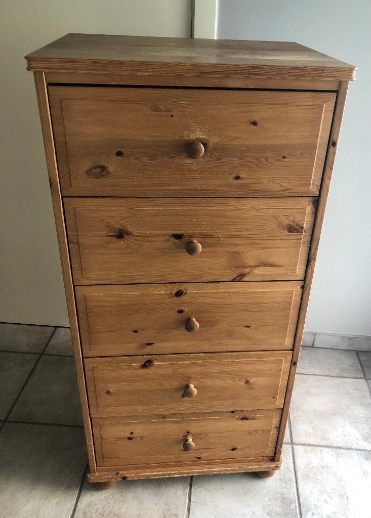 Commode en pin massif (H120 x L56 x P43), Maison & Meubles, 25 à 50 cm, 5 tiroirs ou plus, Rustiek, Enlèvement