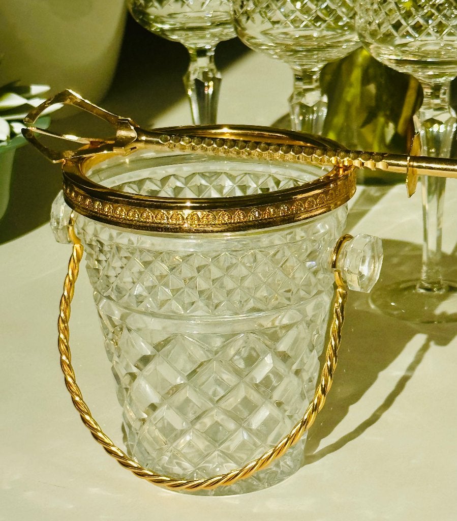 Vintage kristallen ijsemmer met ijstang, Ophalen of Verzenden