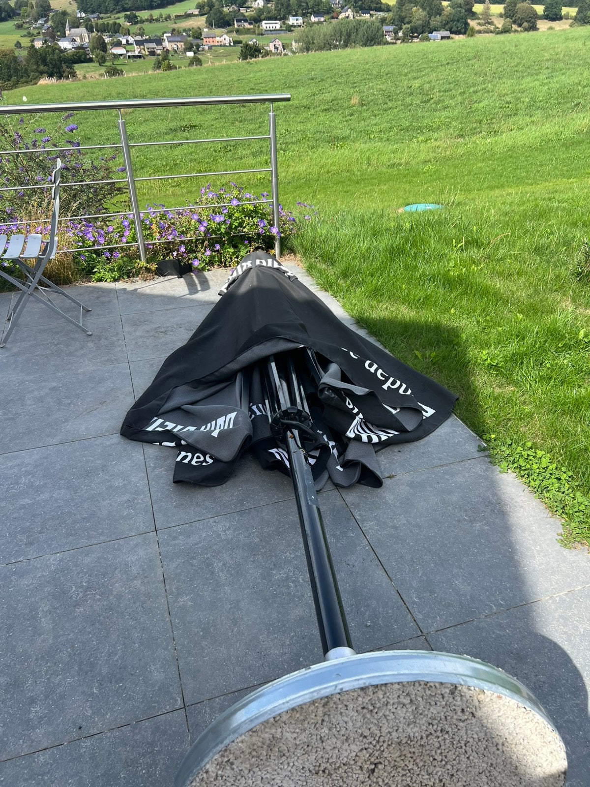 Parasol Paix dieu avec pied, Jardin & Terrasse, Enlèvement, Comme neuf, Parasol sur pied