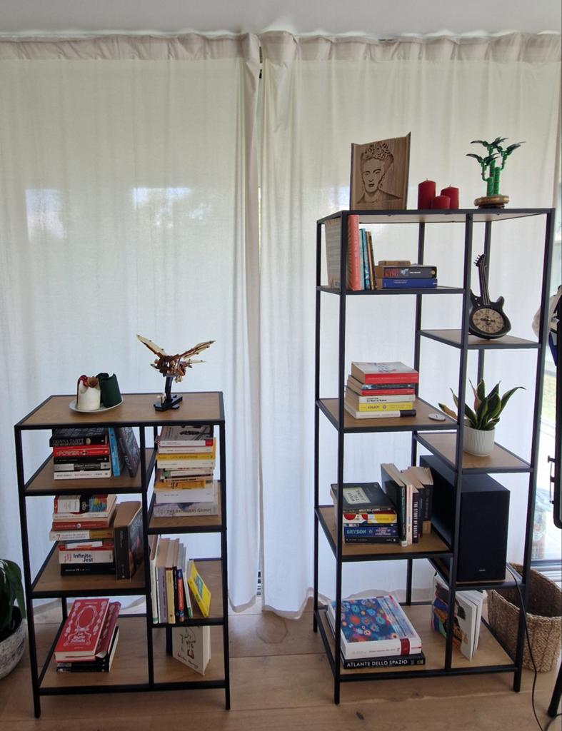 1x 5-shelf unit plus 1x 7-shelf unit in warm oak/black, Ophalen