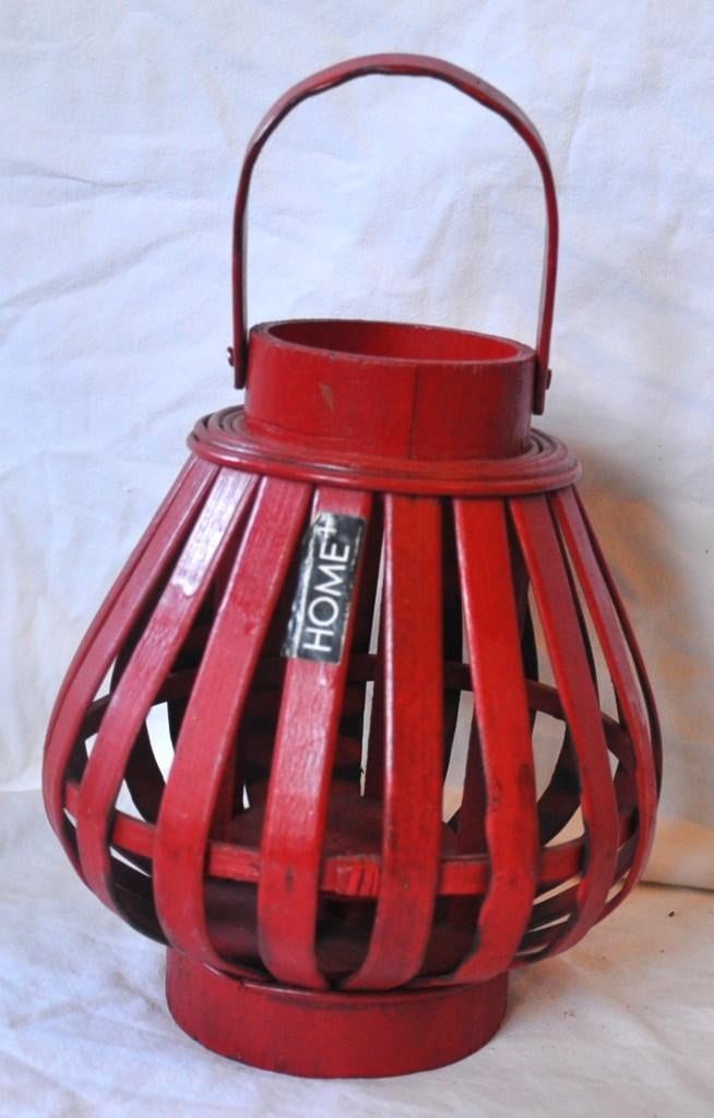 support lanterne panier en bois marque home, Rouge, Enlèvement ou Envoi, Comme neuf, Bougie