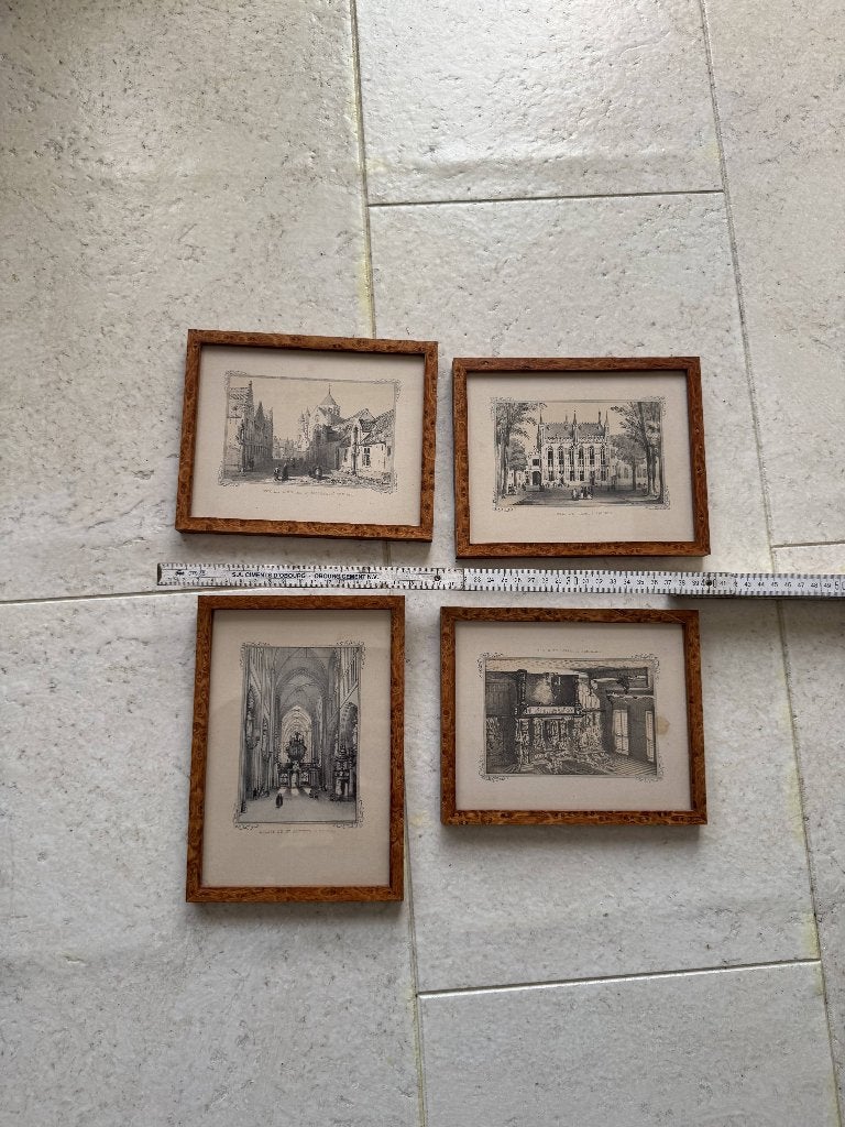 Set van 4 antieke staalgravures Brugge, Ophalen