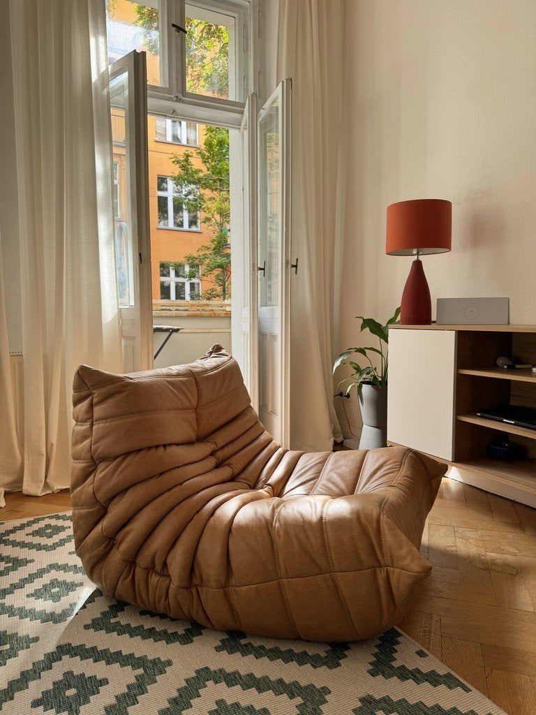 Ligne Roset – Fauteuil/Chaise Togo 1 place Cuir Camel Marron, 100 à 125 cm, Comme neuf, Cuir, 75 à 100 cm