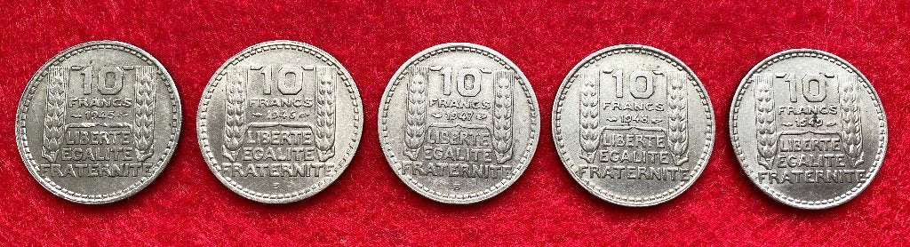 Collection Monnaie - Pièces de 10 Francs Français 1945-49, Enlèvement ou Envoi
