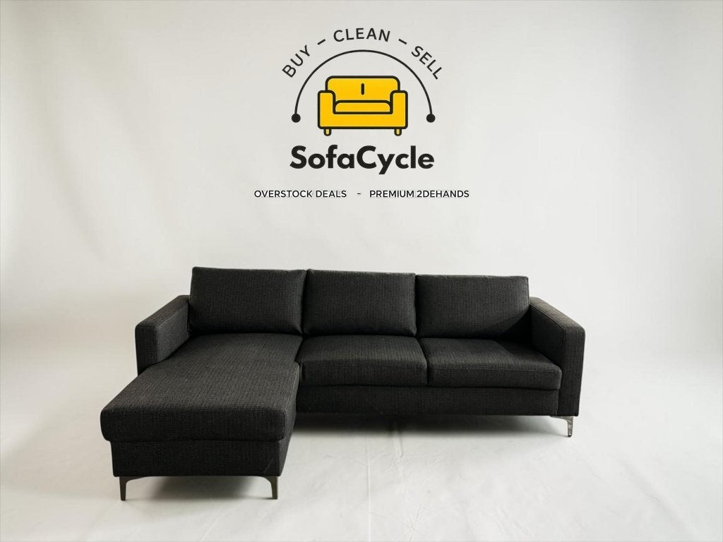 Hoekzetel donkergrijs compact 248 cm, links – nieuw, Gebruikt, Stof, Zonnestraat 223-229, 9600 Ronse, België, Info@sofacycle.be