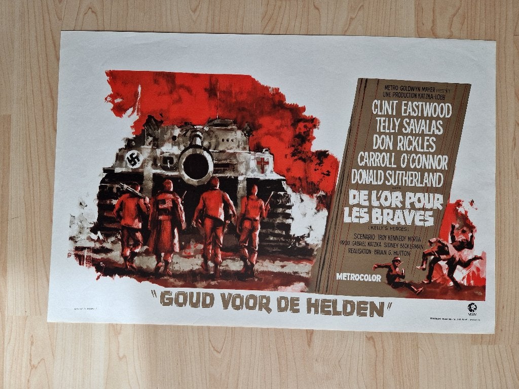 filmaffiche Clint Eastwood Kelly's Heroes 1970 filmposter, Verzamelen, Posters, Zo goed als nieuw, Film en Tv, A1 t/m A3, Rechthoekig Liggend