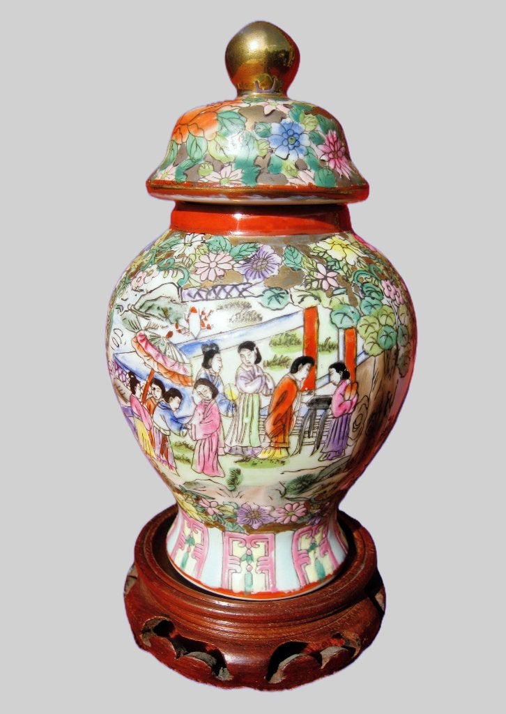 Chinese urn vaas op mooie houtstandaard, Antiquités & Art, Enlèvement