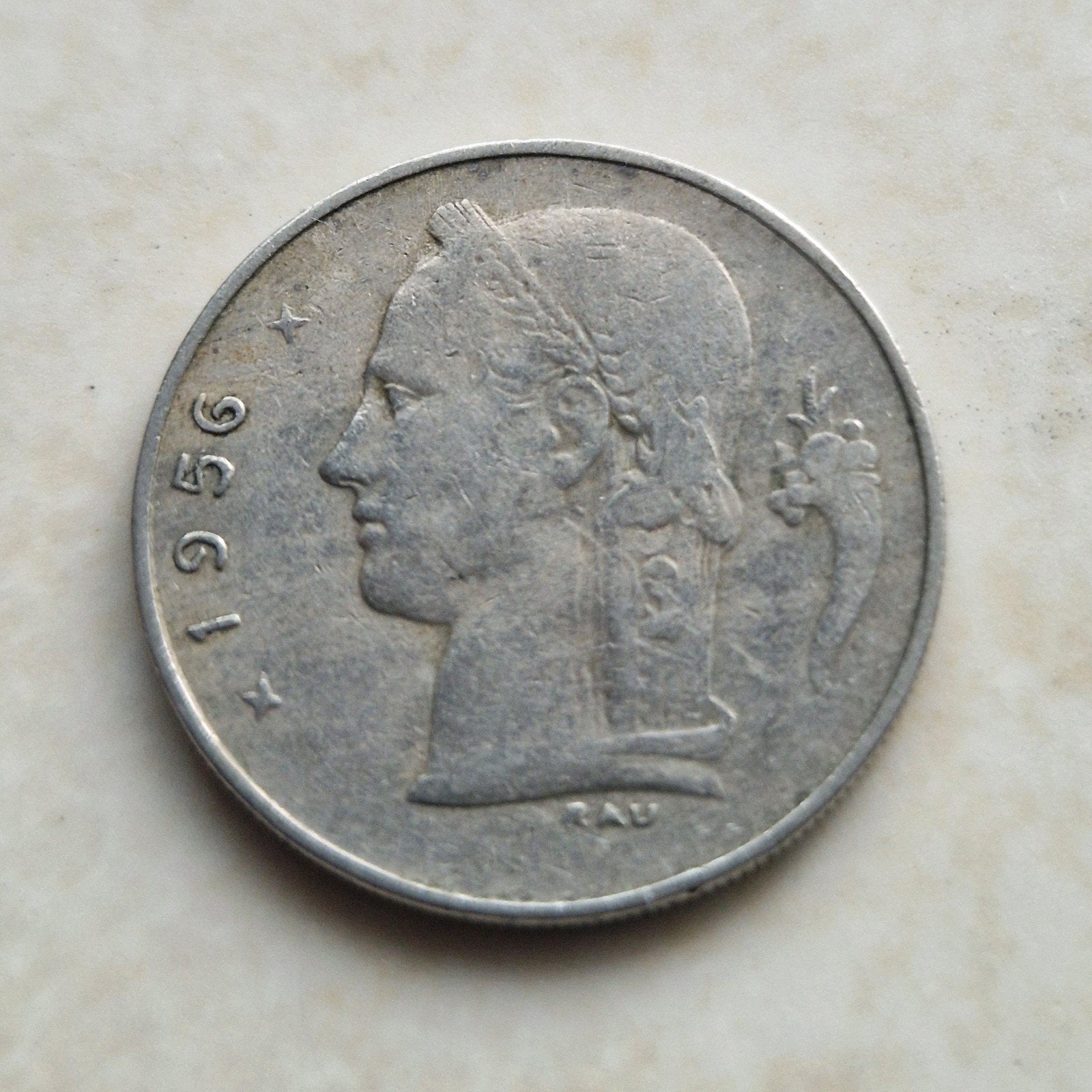 1956 Belgium , 1 franc coin, Ophalen of Verzenden