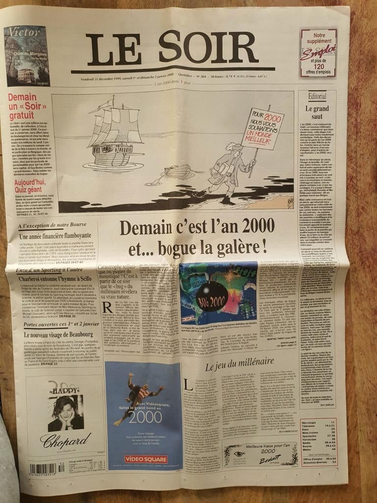 Krant 'Le Soir' van 31/12/1999 + 03/01/2000 (2 kranten), Verzamelen, Ophalen of Verzenden