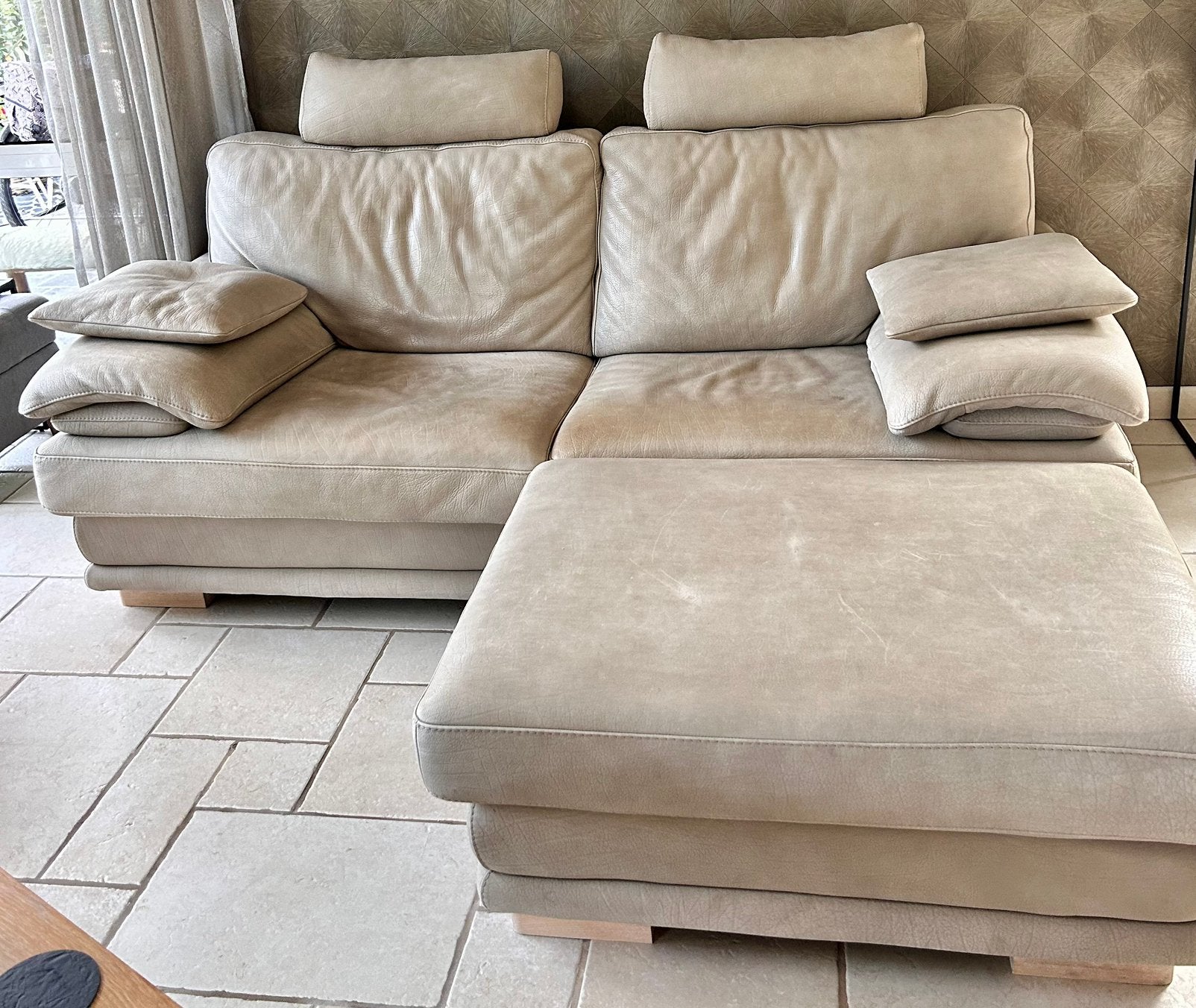 Salon en cuir avec pouf assorti, Enlèvement, Utilisé, Cuir