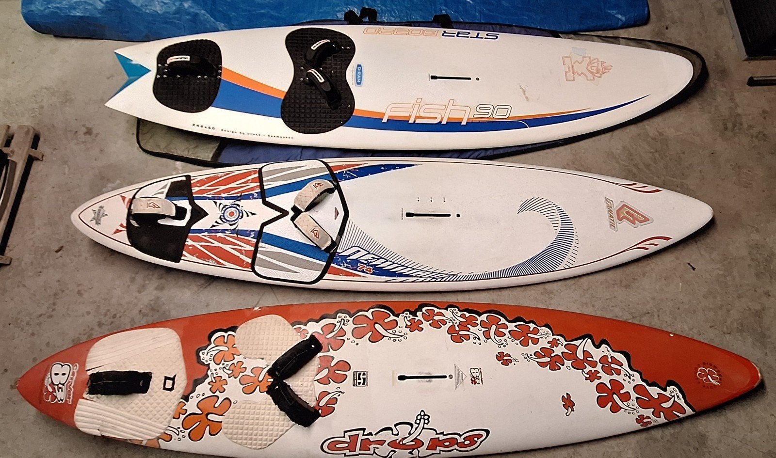 5 windsurfboards: 3x wave/freeride, 1x slalom en 1x speed., Watersport en Boten, Windsurfen, Overige merken, Met vin(nen), Ophalen