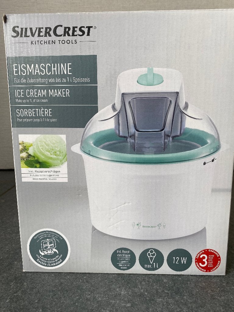 Sorbetière 1L Silvercrest 12W pour glace maison, Electroménager, Machines à glace, Enlèvement ou Envoi, Comme neuf, Élément de refroidissement