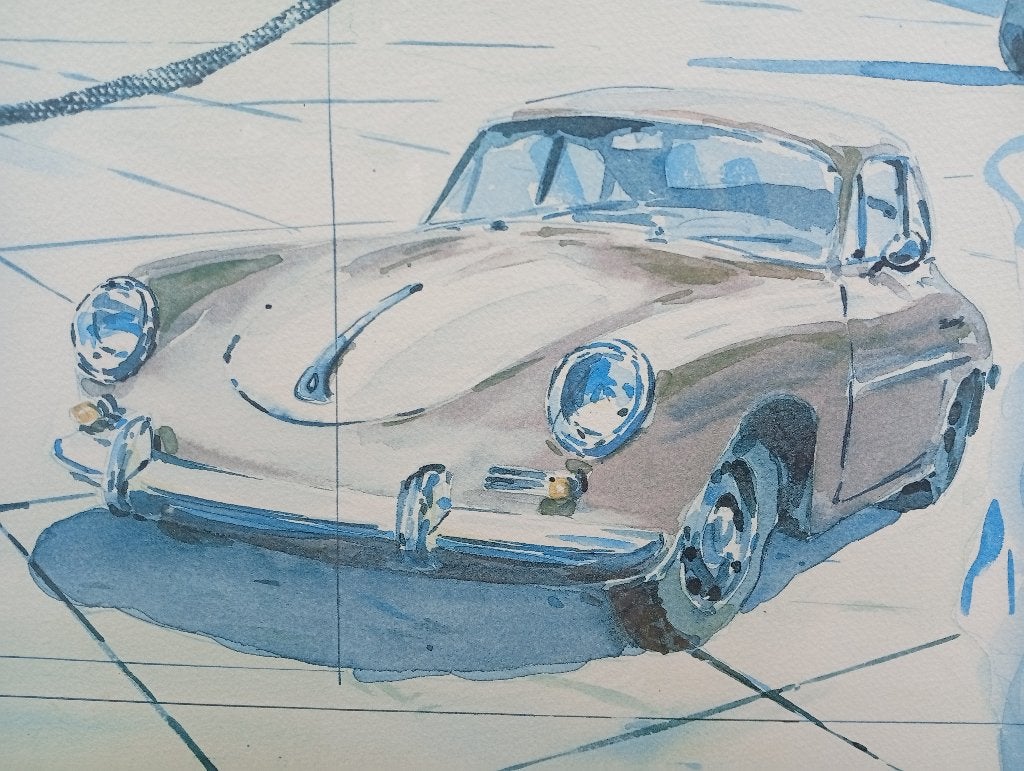 Lithographie Jack Learoy / Porsche 356 / Signée 76/100, Enlèvement ou Envoi, Verre, Édition limitée