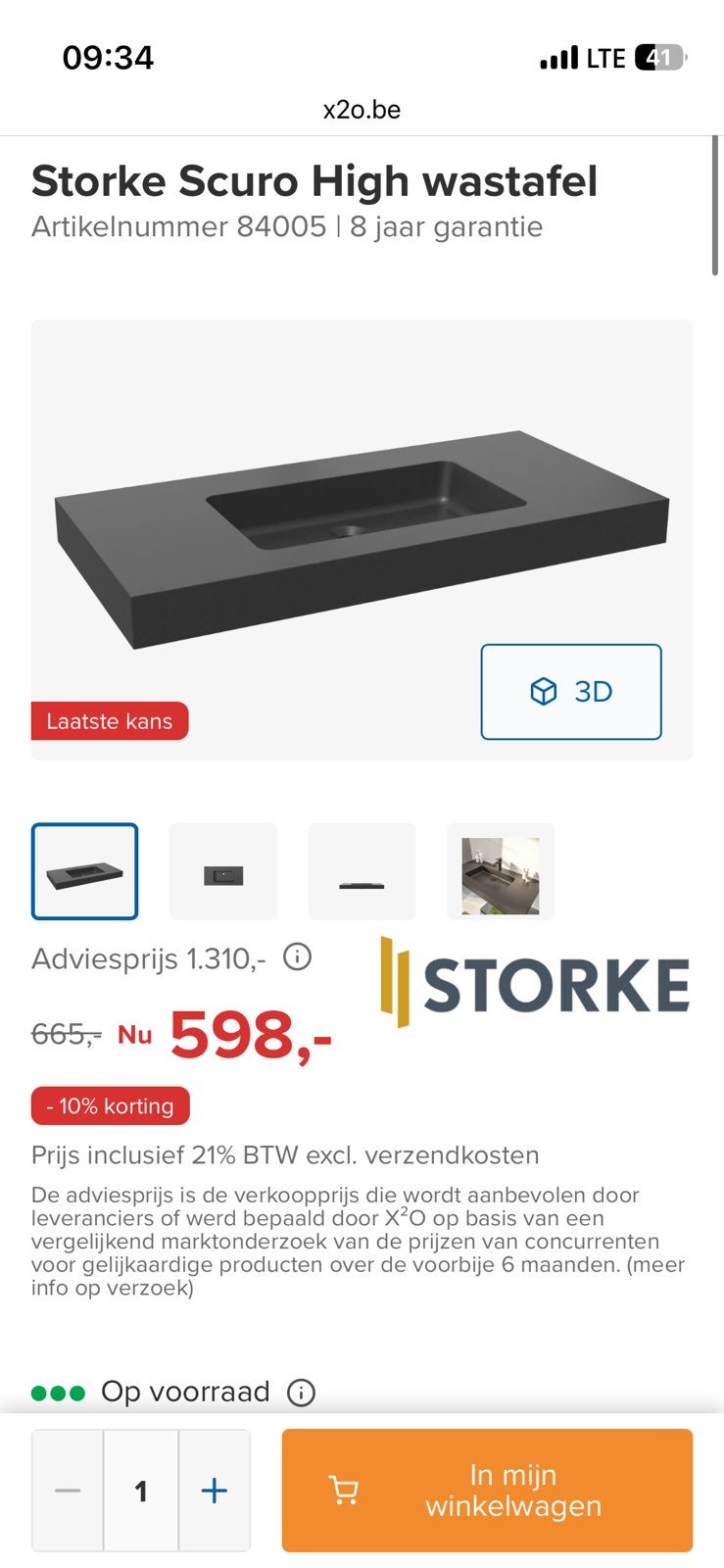 Storke X2o wastafel te koop, Ophalen, Zo goed als nieuw