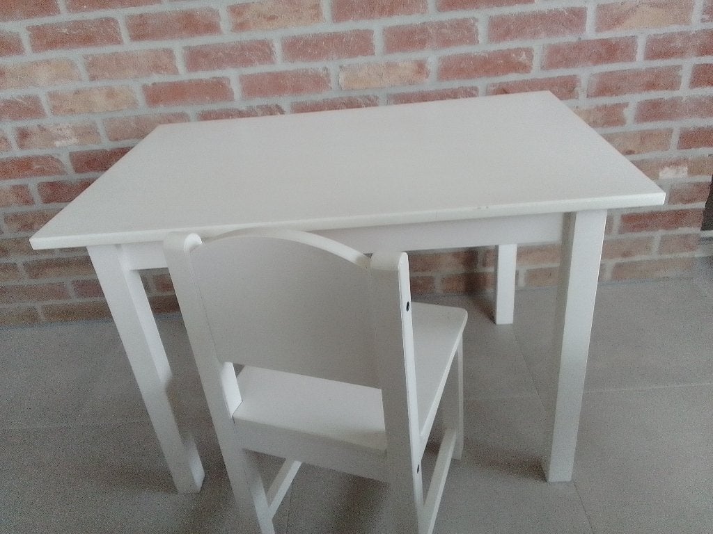 Houten tafeltje kinderen wit + stoel, Ophalen, Gebruikt, Tafel(s) en Stoel(en)