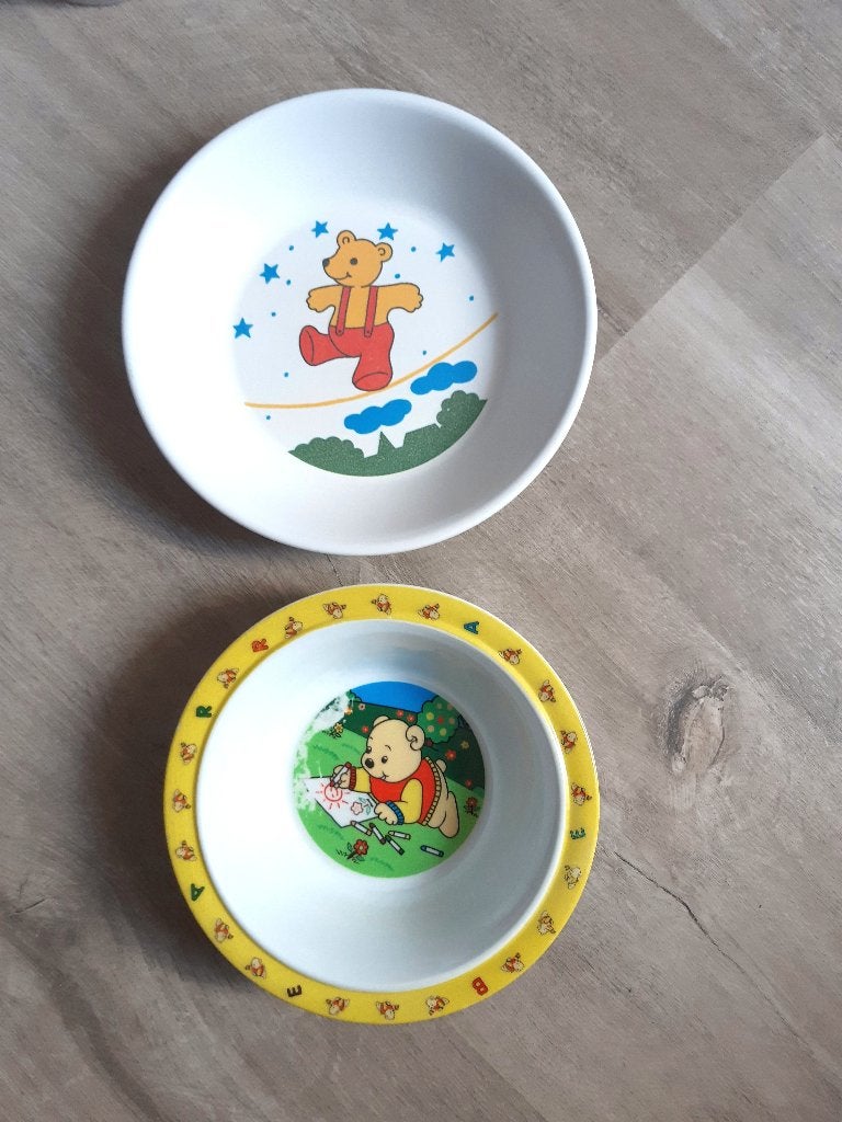 2x diep bord beer (18,5cm + 16cm), Ophalen of Verzenden, Gebruikt, Overige typen, Overige merken