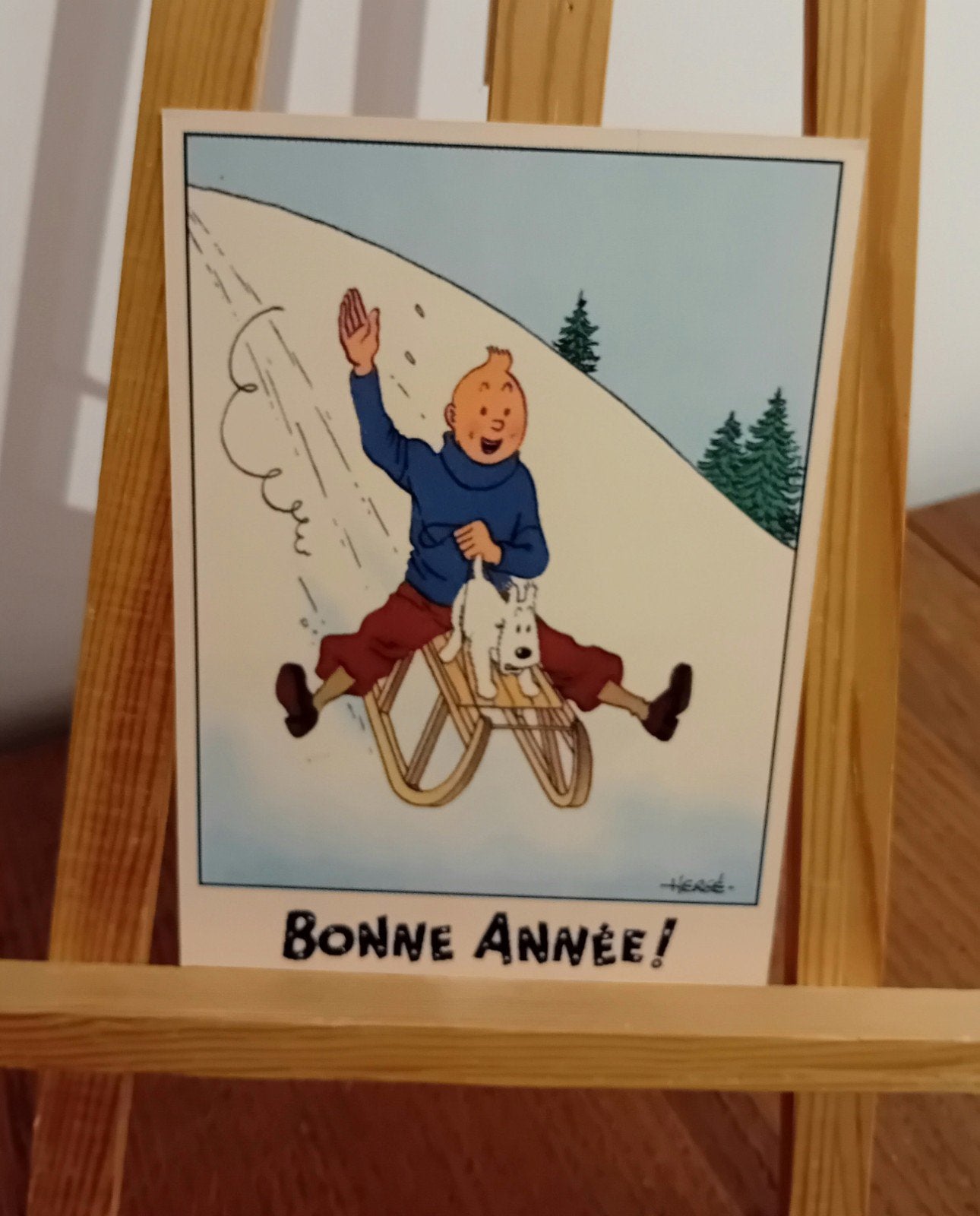 Tintin 018 : magnifique carte dite "neige" réédition de 1942, Collections, Envoi, Tintin, Comme neuf, Image, Affiche ou Autocollant