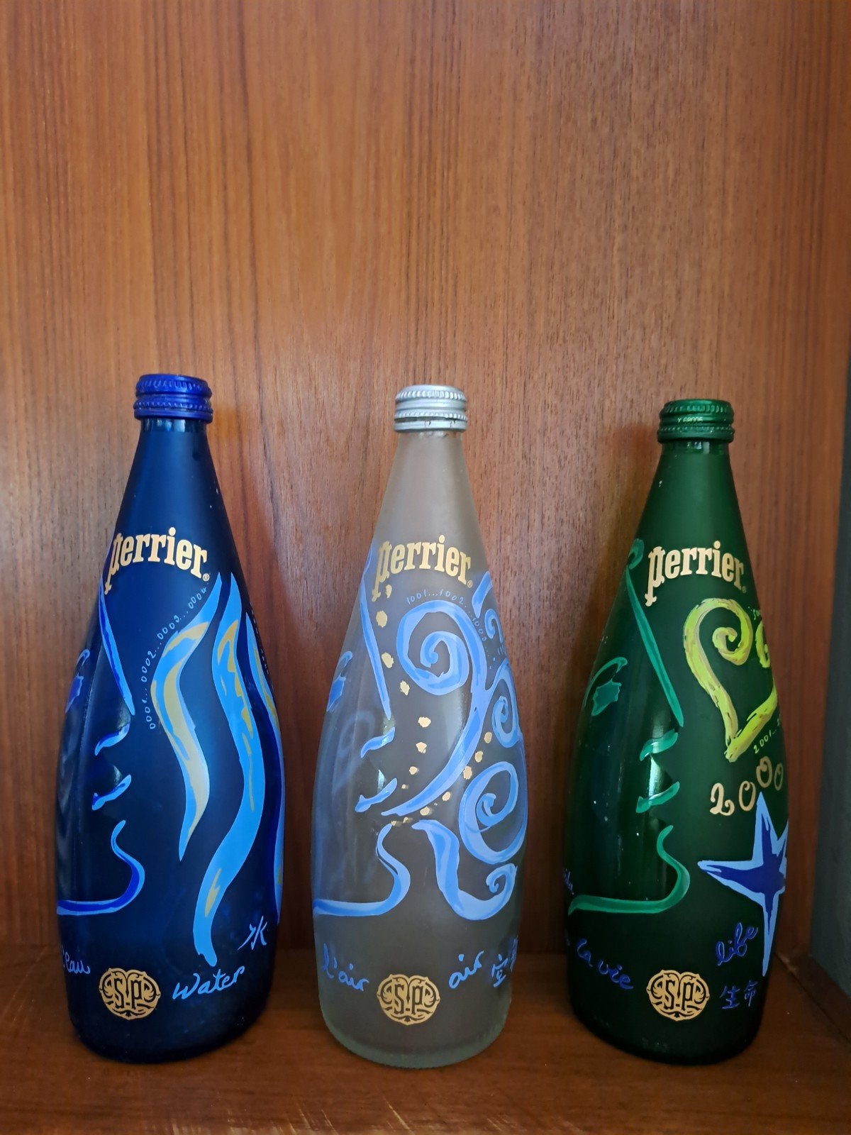 Vintage glazen Perrier flessen 3 st., Ophalen