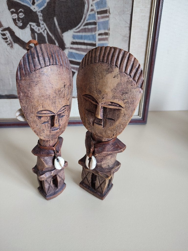 Ghana: 2 statuettes de fertilité Akuaba du peuple Ashanti, Sculpture, Afrique, Enlèvement ou Envoi, Brun