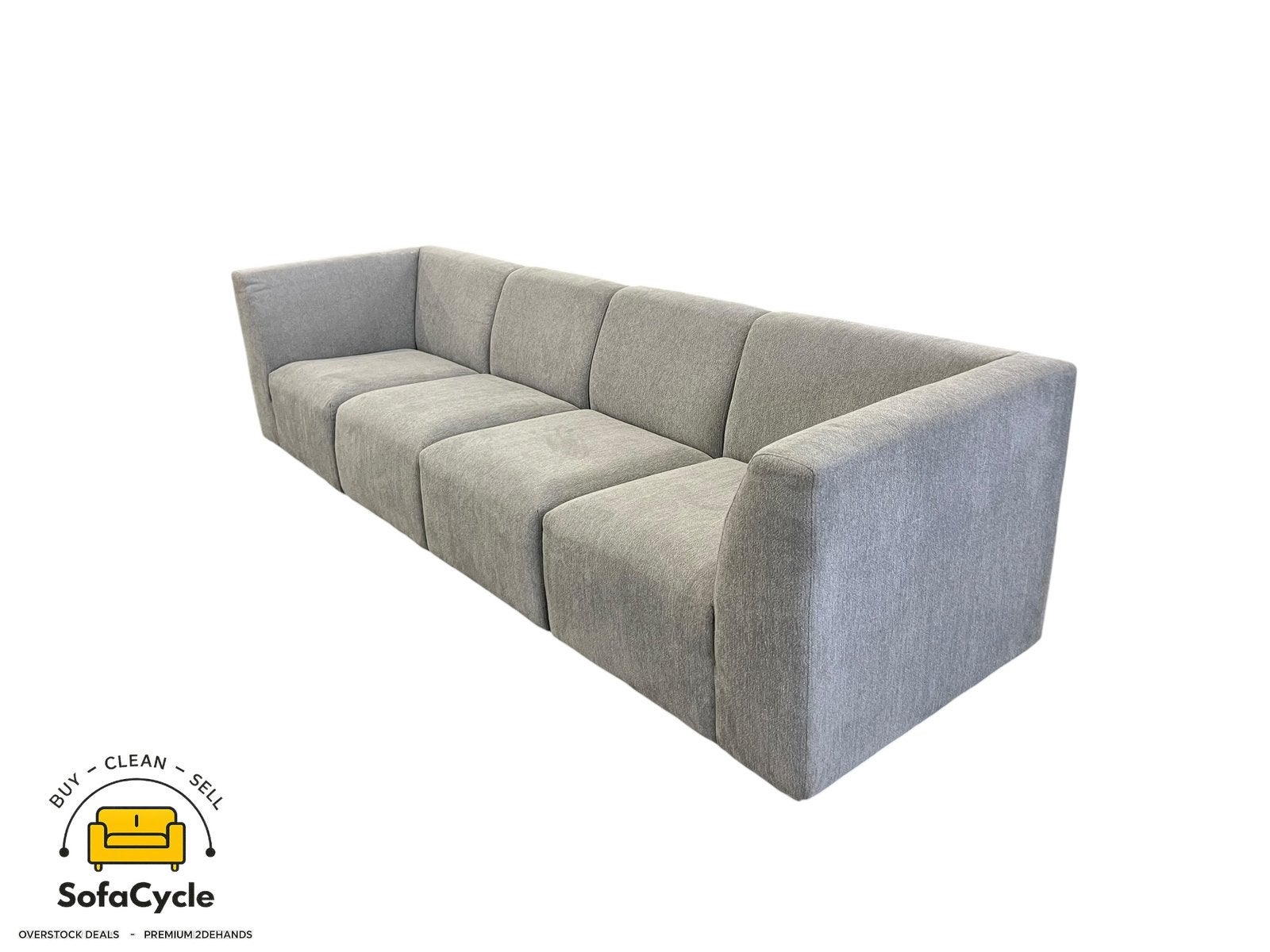 Siège 4 places gris en tissu — Overstock/Sofacycle, Enlèvement ou Envoi, Comme neuf, SofaCycle, Tissus