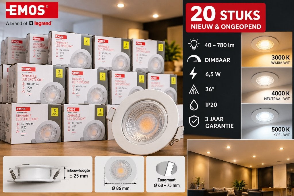 20 NIEUWE EMOS LED-INBOUWSPOTS DIMBAAR ONGEOPEND, Overige merken, Nieuw, Overige fittingen, Ophalen of Verzenden