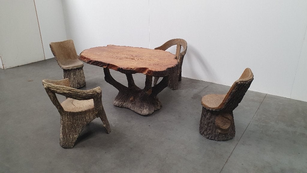 vintage tuinset faux bois cement brutalist 60s frankrijk, Antiek en Kunst, Ophalen